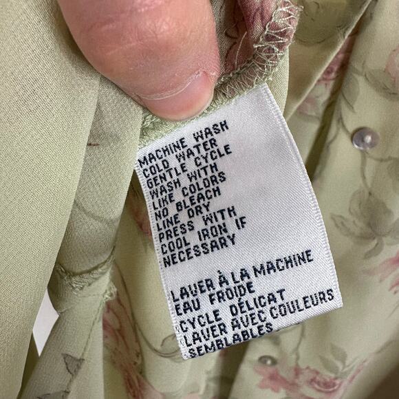 Rena Rowan Green Sheer Button Down Floral Blouse - Picture 7 of 7